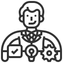 Icon of a front-facing person wearing a headset with a microphone attached, likely representing a veterinarian or call center agent. The icon is simple and illustrated in black.