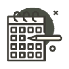 Icon of a calendar with a spiral binding at the top and a pencil pointing to one of the squares in the grid, suggesting scheduling or planning an event. The minimalist design with neutral colors is perfect for organizing vet appointments or keeping track of important dates for your veterinarian visits.